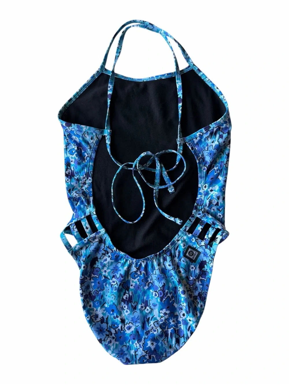 JOLYN Gavin 2 Blue Floral One Piece Swimsuit Size 30 4/6 Open Back Tie Back